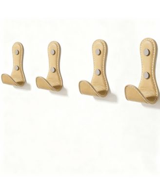 4Pc Leather-Wrapped Zinc Alloy Wall Hooks for Home