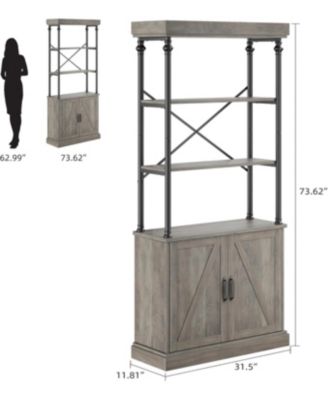 73" Tall Industrial Bookshelf with Doors – Wood and Metal Farmhouse Bookcase with Open Shelves and Cabinet