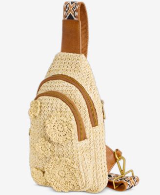 Floral Straw Applique Sling