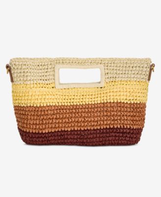 Ombr&eacute; Striped Straw Clutch Bag
