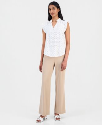 Women's Cotton Eyelet Flutter-Sleeve Top