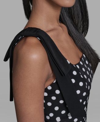 Women's Sleeveless Polka Dot Bow Strap Midi Dress