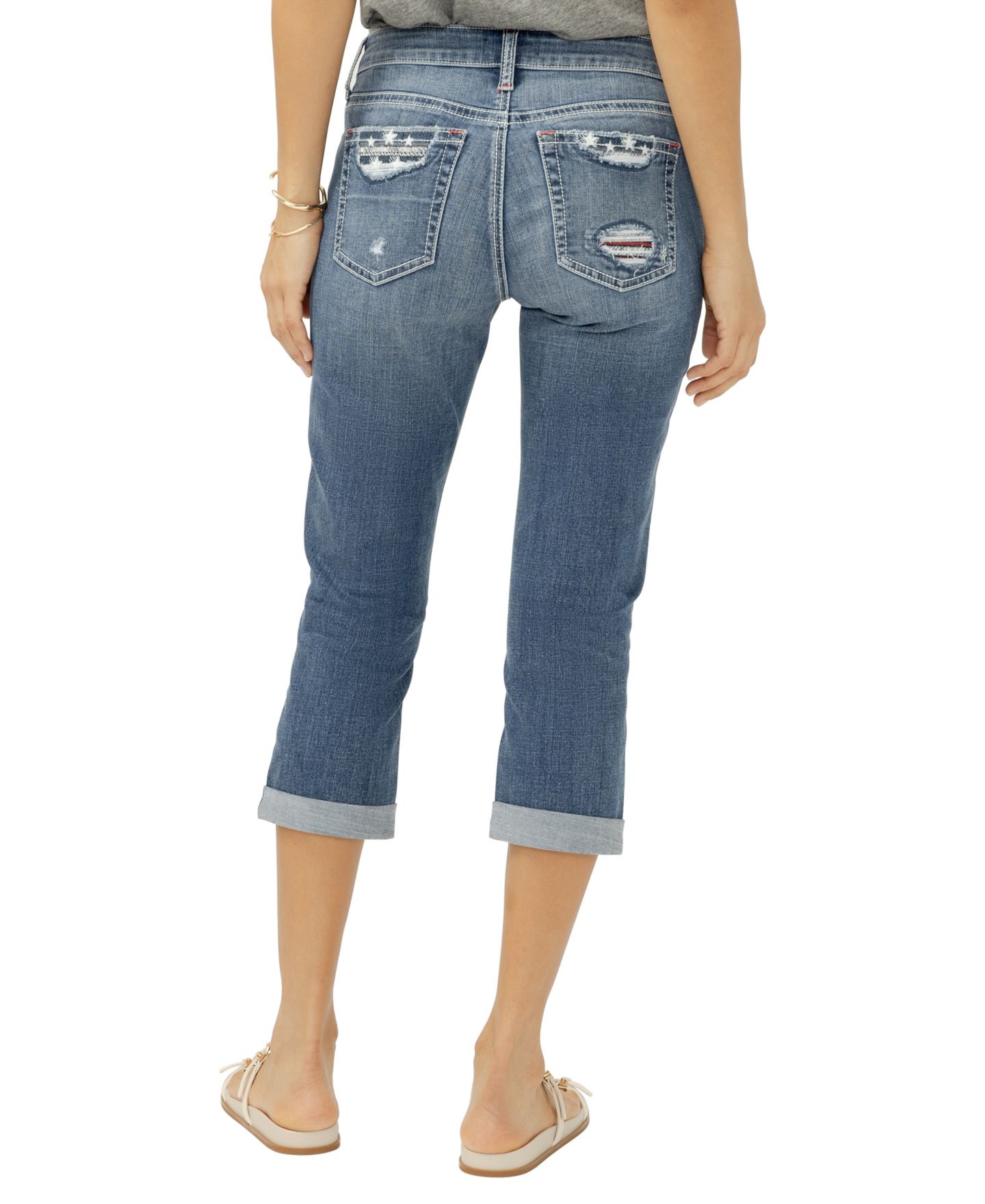 Женские джинсы Silver Jeans Co. Elyse Mid-Rise Americana Luxe Stretch Capri, цвет: Saturday Morning — фото 6