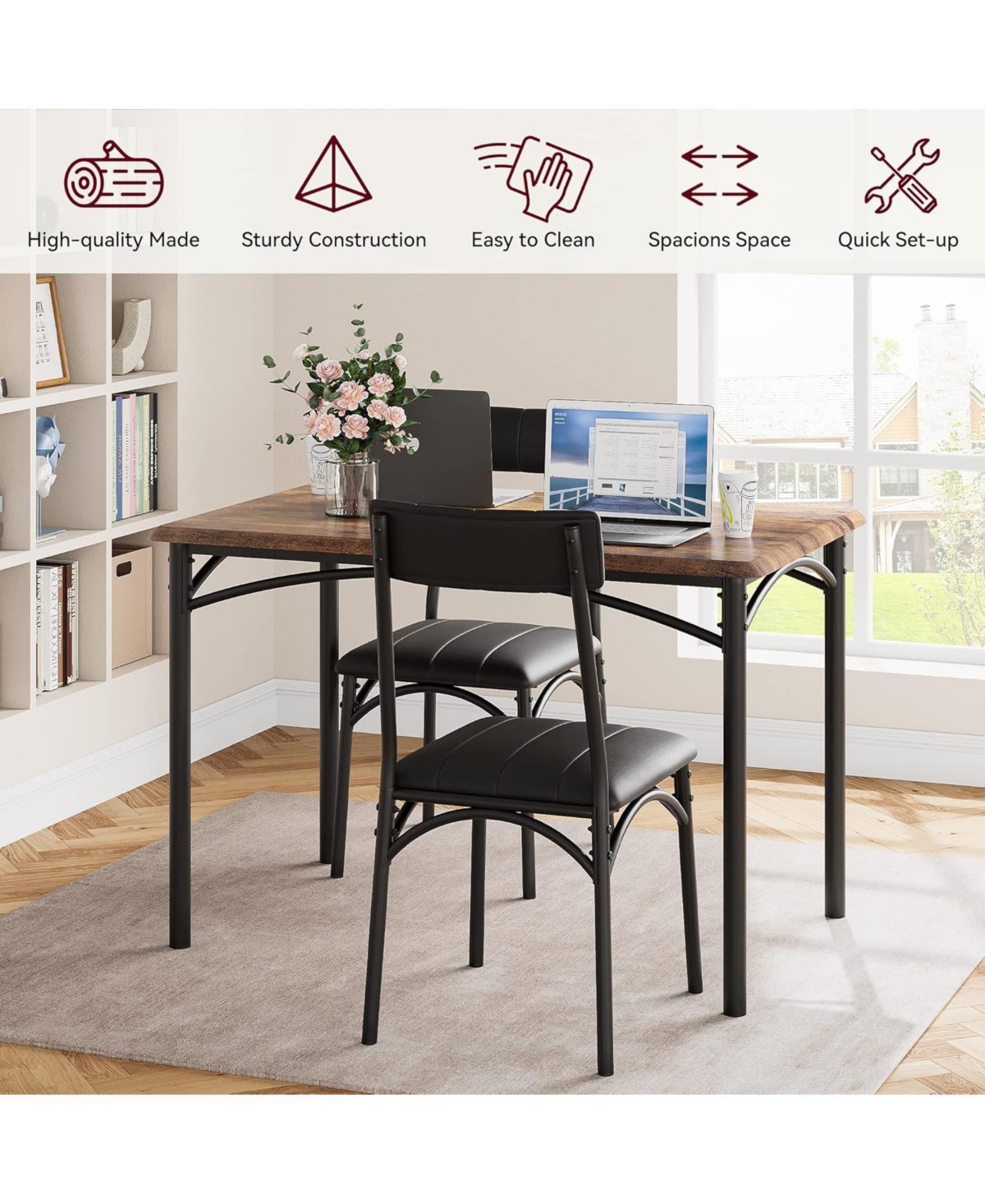 gaomon “5 Piece Dining Set for 4 with Rectangular Table & Upholstered Chairs for Kitchen or Apartment”
