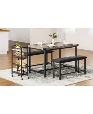 “3 Piece Retro Gray Dining Table Set with Rectangular Table & 2 Upholstered Benches for 4.”
