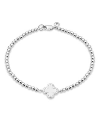 Clover Beaded Ball Bracelet in Rhodium Plated Sterling Silver, Medium 7.5 in
