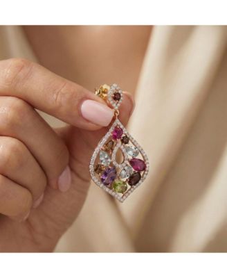 Sterling Plated Multi Colored Cubic Zirconia Accent Dangle Earrings