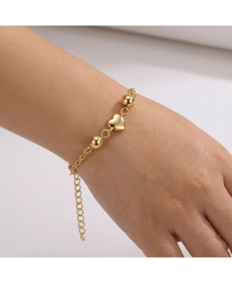 Dainty 14k Gold Plated Tiny Heart & Pearl Charm Bracelet