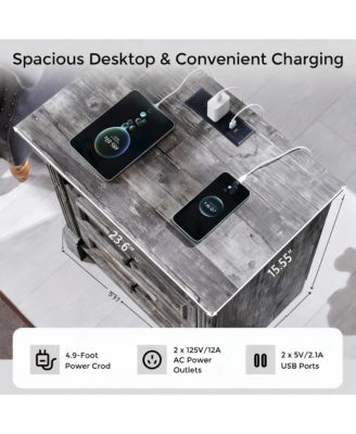 Farmhouse Nightstand with Charging Station and Roman Columns