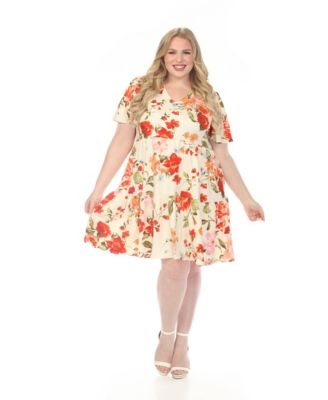 Plus Size V-Neck Tropical Flower Short-Sleeve Dress