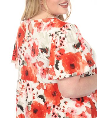 Plus Size V-Neck Vintage Floral Short-Sleeve Dress