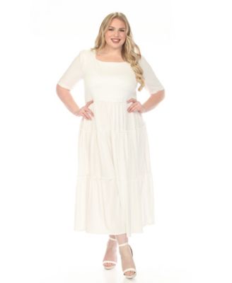 Plus Size Square Neck Short-Sleeve Tiered Dress