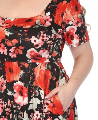 Plus Size Square Neck Short-Sleeve Floral Dress