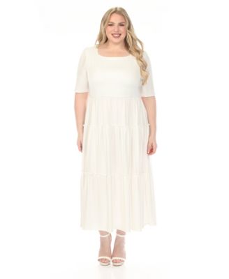 Plus Size Square Neck Short-Sleeve Tiered Dress