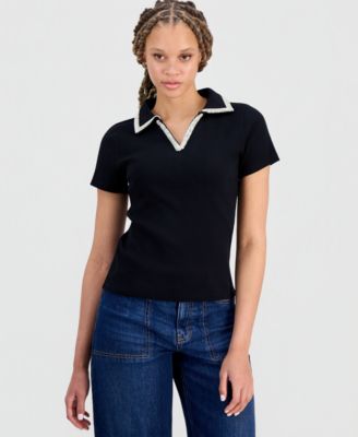 Women's Embellished Rib Polo Top