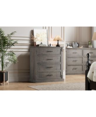 Farmhouse 4 Drawer Dresser for Bedroom, Tall Chest of Drawers with Metal Handles, Rustic Wooden Dresser TV Stand, for Living Room, Hallway