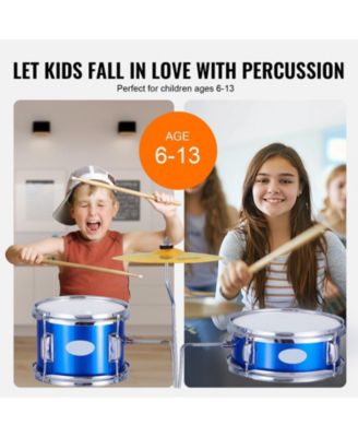 Kids Drum Set 3-Piece 14" Beginner Kit with Throne Pedal Sticks Blue