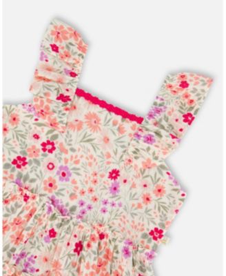 Big Girls Tunic and Cotton Capri Set Off White Printed Flowers