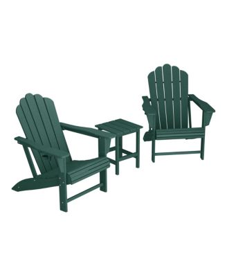 3-Piece Outdoor Patio HDPE Adirondack Chair With Cup Holder and Table Set