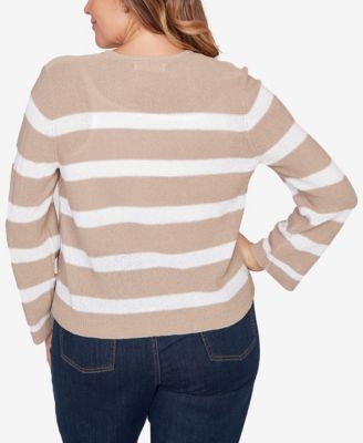 Plus Size Striped Tie-Front Cardigan Sweater