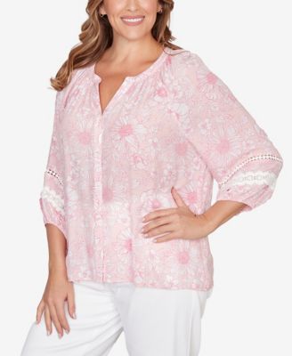 Plus Size Floral Silky Gauze Peasant Top