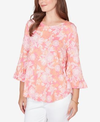 Plus Size Floral Puff Print Ruffle Knit Top