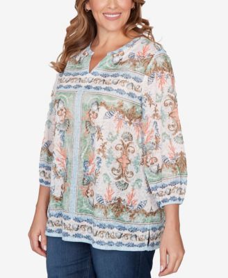 Plus Size Ocean Motif Burnout Knit Top