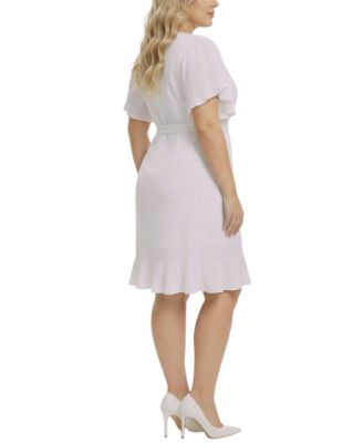 Plus Size-Short Sleeve Pleated Ruffle Dress