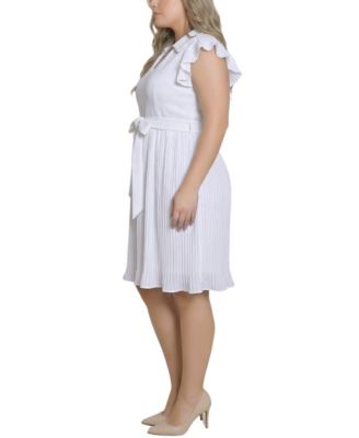 Plus Size Pliss&eacute; Pleated Short-Sleeve Dress