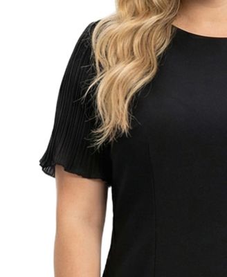 Plus Size Pliss&eacute; Pleated Short-Sleeve Dress