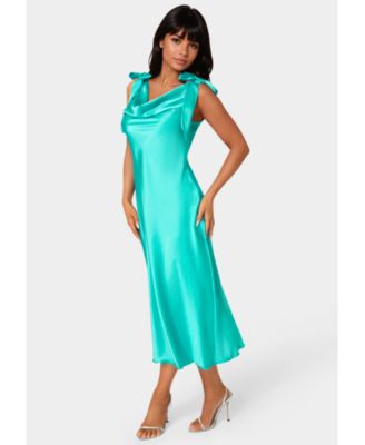Women's Bow Strap Satin Midi Dress