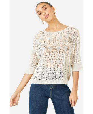 Women's Cotton Mix Relaxed Fit Pointelle Jumper