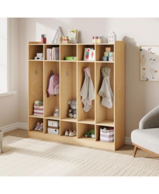 5-Section Classroom Coat Locker with 10 Cubbies, Daycare Cubby Storage Organizer with 10 Hooks for Home, School, Nursery, Kindergarten.