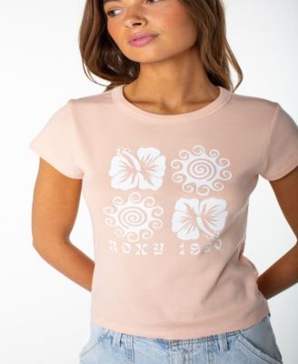 Women's Hibiscus Swirl Print 90s Baby Crew Neck T-Shirt