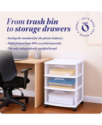 Plastic 3 Clear Drawer Small Rolling Storage Container Tower, White Frame