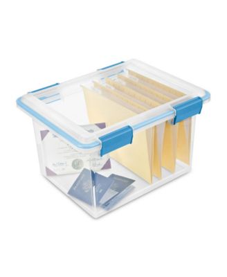 Gasket Box, Stackable File Tote Storage Bin with Lid, 32 Quart, 4 Pack