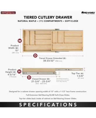 15'' Tiered Cutlery Drawer Organizer with Soft-Close, 4WTCD-18HSC-1