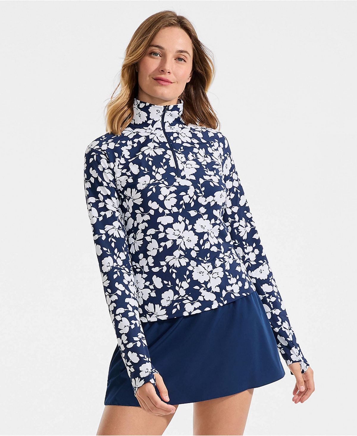 Lands' End Women's SunShade Upf 50 Long Sleeve Quarter Zip Rash Guard