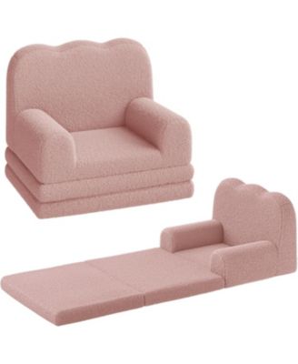 Kids Couch, 2-in-1 Comfy Toddler Couch Fold Out, Convertible Sofa to Lounger Foam Kids Chair with Soft Sherpa