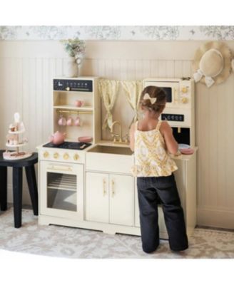 Iconic Wooden Play Kitchen – Cream Pretend Cooking Set for Kids