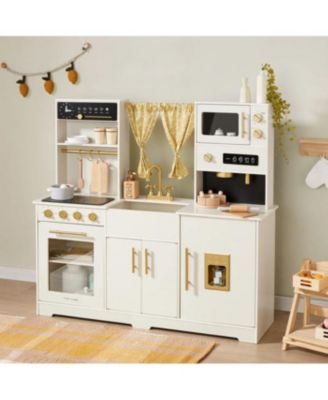 Iconic Wooden Play Kitchen – Cream Pretend Cooking Set for Kids