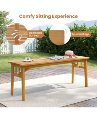 6PCS Patio Acacia Wood Dining Set w/Bench 1.97'' Umbrella Hole Cushions for Yard