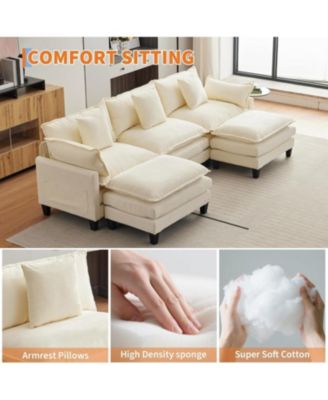 112" Modular Sectional Sofa, U Shaped Cloud Couch with Deep Seats, Armrests, Plush Corduroy Fabric, No Assembly Required