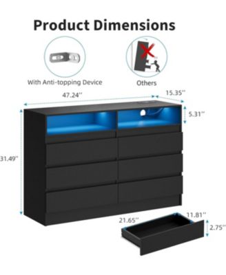 Modern 4 Drawer Dresser with LED Light and Charging Station, White Storage Chest with Power Outlet, Accent Double Dresser for Bedroom Living