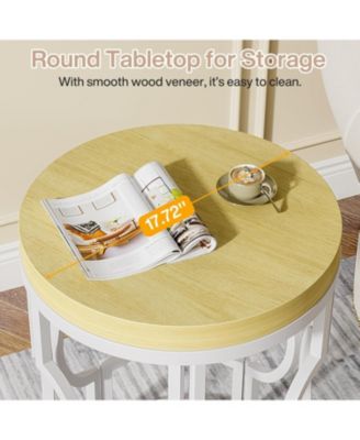 Round End Table, Industrial SideTable with Metal Hollow Frame, Small Bedside Table