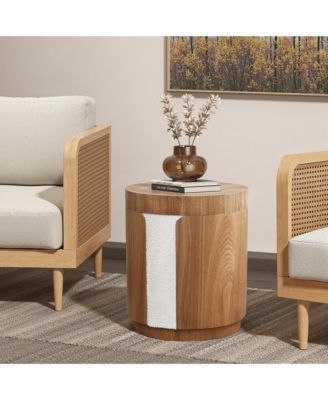 Modern MDF Wood Round Side Table with Ash Veneer, 18.5” Tall
