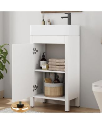 Home 16 inch Bathroom Vanity with Sink Vintage Bathroom Cabinet Vanity with Doors Farmhouse Wooden Freestanding Bathroom Cabinet with Top