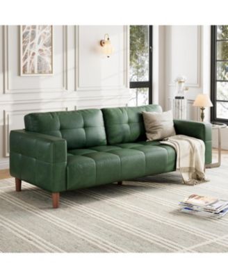 3-Seater Sofa Couch, 83" Faux Leather Sofa with Spring Cushion, Modern Deep-Seat Sofa with 2 Removable Back Cushions