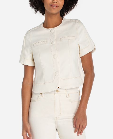 Женские куртки Liverpool Los Angeles Crew Neck Short-Sleeve Cropped Jacket