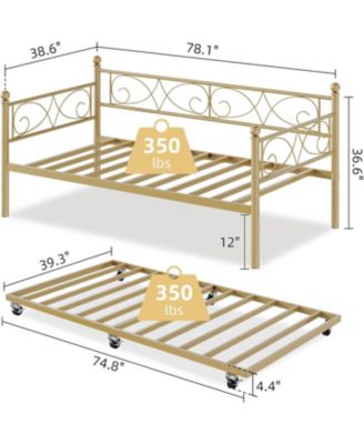 Twin Size Metal Daybed Frame with Trundle Heavy Duty Metal Slats, Mattress Foundation Platform Sofa Bed with Headboard for Bedroom
